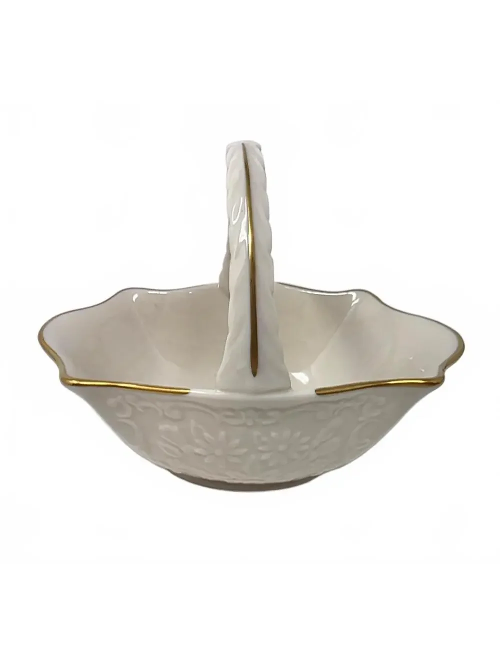 Vintage Lenox Sans Souci Basket Ivory Porcelain 24K Gold Floral USA